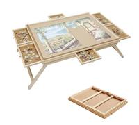 Foldable Jigsaw Puzzle Table、Jigsaw Table 1500 Piece with 6 Drawers，Wooden Puzzle Board，Portable Puzzle Easel with Folding Legs, Puzzle Tables for Adults