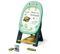 Foldable Kids Art Easel with Magnetic Whiteboard & Chalkboard - Double-Sided Educational Drawing Board with Writing Accessories, Large Penguin Design Toy for Toddlers (Green)