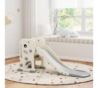 AIYAPLAY Foldable Kids Slide with Climber, Basketball Hoop, Cream White