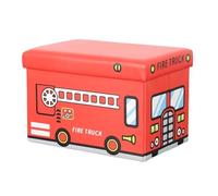 Foldable Kids Storage Box 48cm x 32cm Fire Engine & Police Car Design Faux Leather Storage Ottoman Toy Chest Collapsible Storage Bench Seat for Bedroom Playroom Nursery Organiser with Lid (Fire Truck)