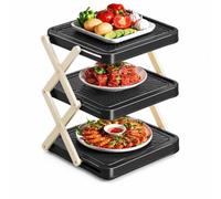 Foldable Kitchen Counter Rack Space-Saving Shelf | Heat-resistant Material, 10cm Tier Gap, 6.5cm Folded Thickness, Fits Drawers(Black,20x25x28cm)