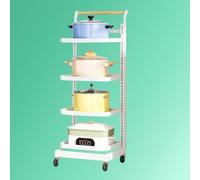 Foldable Kitchen Drawer nizer Cart with Wheels Microwave Stand White 4-Tier Shelving Unit Rolling Storage Rack for Space-Saving Kitchen nization