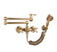 Foldable Kitchen Faucet Antique Bronze Pot Filler Tap Wall Mounted Foldable Kitchen Faucet Hot and Cold Single Hole Sink Rotate Folding Spout Brass(Style C)