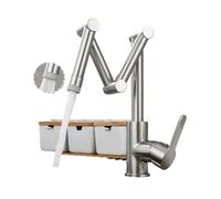 Foldable Kitchen Faucet Brass Brushed Nickel Kitchen Faucet with Foldable Design and 2 Functions for Cold and Hot Water Sink Mixer(2 Function Nickel,G9/16)
