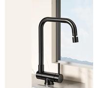 Foldable Kitchen Faucet Swivel Stainless Steel Tap Hot & Cold Single Handle Removable Window Installat Black h Space Saving Design
