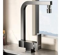 Foldable Kitchen Faucet Under Window Gray Gunmetal Single Handle Pull Down Mixer Dual Mode Hot & Cold Water Space Saving Design for Modern Kitchens