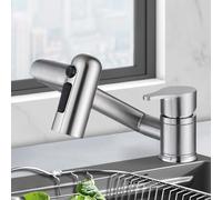 Foldable Kitchen Faucet Under Window Swivel Design 3 M Single Handle Single Hole Stainless Steel Gray h for Modern Spaces