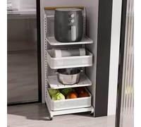 Foldable Kitchen nizer - Rolling Vegetable Storage Rack 4 Boards & 2 Baskets White Space-Saving Pantry Shelf for Casseroles & Kitchen Essentials