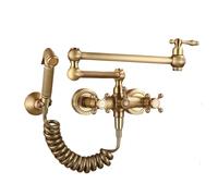 Foldable Kitchen Sink Faucet Wall MounteSwing Arm Pot Filler Antique Bronze Hot & ColWater SpaceSavingesign for Modern Kitchens (SLE B)
