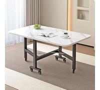 Foldable Kitchen Table - Mobile Expandable Lift Table with 6 Lockable Wheels Space-Saving Design for Small Spaces Versatile White Dining Table - 120x80x75 cm