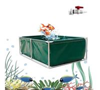 Foldable KOI Aquarium Tank Durable Canvas Fish Pond with Clear Viewing Panel Indoor/Outdoor Goldfish & Turtle Habitat 304SS Frame Easy Drain Valve