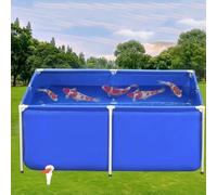 Foldable Koi Fish Tank - Durable PVC Canvas Backyard Pond with Steel Frame & Drain Valve, Ideal for Fish & Turtles (Blue 2x1x0.6m)