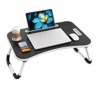 Foldable Laptop Desk for Bed with Cup Holder & Tablet Slot, Portable Bed Table for Laptop, Lap Desk Tray for Sofa, Reading & Breakfast, Non-Slip Legs, 60 x 40cm