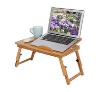 Foldable Laptop Desk, Portable Bamboo Lap Tray, Adjustable Height Tray Table Bed Table with Heat Dissipation Pattern, Made of 4-year Solid Bamboo