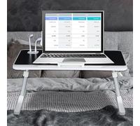 Foldable Laptop Desk, Portable Laptop Bed Tray Table with Light & Fan, Adjustable Height Angle Laptop Lap Tables, Laptop Stand for Sofa Bed Breakfast Working Black