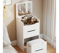 Foldable Laptop Table, 3-in-1 Makeup Vanity with LED Lights & Flip-Top Mirror, Space-Saving Mobile Desk with Hidden Storage for Bedroom or Home Office