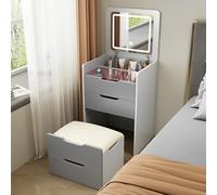 Foldable Laptop Table, 3-in-1 Makeup Vanity with LED Lights & Flip-Top Mirror, Space-Saving Mobile Desk with Hidden Storage for Bedroom or Home Office