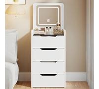 Foldable Laptop Table & Dressing Table with Flip-top Mirror, LED Lights, and Hidden Storage - Portable Bedside Desk for Home Office & Makeup Use
