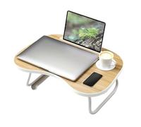 Foldable Laptop Table with Cup Holder & Phone Stand, Adjustable Portable Reading Desk for Sofa & Bed - Ideal for Home Office, White