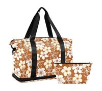 Foldable Large Bag Brown Hawaii Flower Style Gym Bag with Toiletry for Yoga