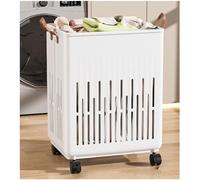 Foldable Large Dirty Clothes Basket,Laundry Basket with Handles,Laundry Hamper with Lockable Wheels,Waterproof Laundry Trolley with Handle,Space Saving for Home,Bathroom Storage B