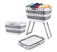 foldable Laundry Basket With Foldable Legs - Large Clothes Hamper On Stand | Avoid Bending & Straining, Durable PP With Carry Handles, Space-Saving For Dorm Nursery Outdoor Hospitality