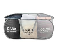 Foldable Laundry Baskets - 3 Section Baskets, Foldable Clothes Storage Bin with Carry Handles | Space Saving Laundry Organizer for Home, Dorm, Travel, Room