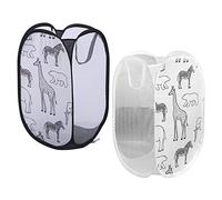 Foldable Laundry Baskets, Laundry Bag, 30x30x48cm, Black/White, Set of 2