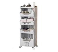 Foldable Laundry Cart on Wheels - 4-Tier Rolling Sto Trolley for Kitchen Bathroom & Office - Multifuncta-Saving nizer for Easy