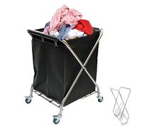 Foldable Laundry Cart on Wheels - Heavy-Duty Commercial Basket with Removable Bag for Hotels, Hospitals, and Homes