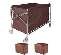 Foldable Laundry Cart with Wheels, 400L Duty Stainless Steel Basket, Waterproof Removable Hamper for Home & Commercial Use - Brown, Space-Saving Design