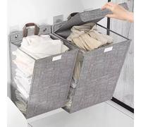 Foldable Laundry Hamper with Hanging Straps - Slim Fabric Clothes Basket, Space-Saving Door Hanging Laundry Bag for Bathroom & Wardrobe (48×12×36cm)