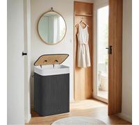 Foldable Laundry Hamper with Lid, 72 L Bamboo Laundry Basket, Storage Hamper with 3 Handles, Black