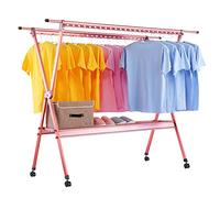 Foldable Laundry Rack Drying Racks Telescopic Clothes Rod Double Rod X-shaped Clothes Rack, Aluminum Alloy Foldable Floor Clothes Rack, with 4 Casters Indoor/Outdoor Portable Drying Rack ( Color : Gra