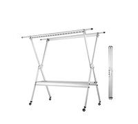 Foldable Laundry Rack Drying Racks Telescopic Clothes Rod Double Rod X-shaped Clothes Rack, Aluminum Alloy Foldable Floor Clothes Rack, with 4 Casters Indoor/Outdoor Portable Drying Rack ( Color : Sil