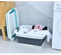 Foldable Laundry Storage Basket Plastic and Silicone with handles Space saving Home Kitchen Bathroom Collapsible Clothes Ironing Curved & Shaped Fit The Body 2 Way Ergonomic Handles (Square Grey)