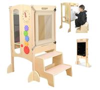 Foldable Learning Stepladder Tower, Blackboard & Safety Net with Lightweight Stepladder, Height Adjustable, 360°Tilt Protection