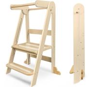Foldable Learning Tower,Kitchen Stool for Kids with Non-Slip Design,Wooden Toddler Standing Towers with 3 Adjustable Heights & Safety Rails,Montessori Step Stool for Kitchen Counter Bathroom (Natural)