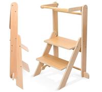 Foldable Learning Tower - Space Saving Montessori Kitchen Helper Tower, Adjustable Step Stool for Children 18 Months to 5 Years (50kg/110lbs Capacity)
