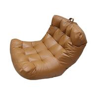 Foldable Leather Sofa Chair for Small Apartment Bedroom Balcony Room Single Lazy Bean Bag Recliner Floor Chair (Khaki 110 * 70 * 20cm)