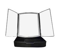 Foldable LED Cosmetic Mirror with Lights Tri-Fold Vanity Mirror with Makeup Organizer Touch Screen Dimming Desktop - Black