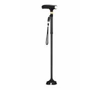 Foldable LED Walking Cane with Flashlight, Adjustable Height, Quad Base for Extra Stability, Non-Slip Self-Standing Mobility Stick for Elderly