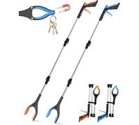 Foldable Litter Pickers 36 Inch (91CM), 2 Pack Extra Long Grabber Stick with Anti-Slip 360° Rotating Jaw 4" Wide Claw, Magnetic Tip Grabber Reacher Tool Heavy Duty