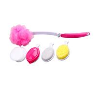 Foldable Long Handled Shower Scrubber Brush Set with 4 Heads | Plastic Handle, Pink Finish, Gentle Lathering, for Back Skin Cleaning, Shower Bathing Use