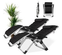 Foldable Loun Chair with Drink Holder Breathable Outdoor Indoor Relaxat Set of 2 Black Cush for Garden Patio Deck Beach Camping