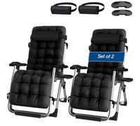 Foldable Lounge Chair Set 2Pack Garden Recliner with Footrest Outdoor Relaxation Chairs for Camping Office Balcony Supports up to 200kg Includes Black Cushions