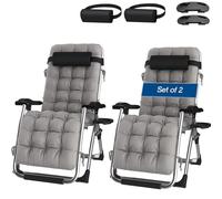 Foldable Lounge Chair Set 2Pack Outdoor Recliner with Footrest Comfortable Relaxation Chair for Garden Camping Balcony Office Supports Up to 200kg Includes Gray Cushions.