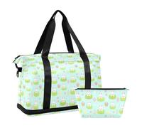 Foldable Luggage Travel Bag Funny Easter Bunny Light Blue Weekender Overnight Bag with Adjustable Strap for Hiking