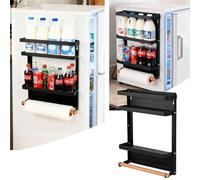 Foldable Magnetic Mini Fridge Organizer Shelves, Dorm Fridge Shelf,Mini Fridge Storage,Mini Fridge Shelf for Dorm,Mini Fridge Organizer for Dorm,Magnetic Spice Rack for Mini Fridge,(Black)