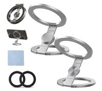 Foldable Magnetic Ring Phone Mount, 360° Rotation Double Sided Magnetic Phone Ring Holder, Ultra-Thin Cell Phone Grip Stand Compatible for Car Vent, Desk & Gym (2 Pcs-C)